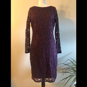 Sequin Dress by Marina, Long Sleeve, Burgundy and very comfortable